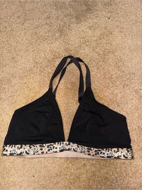 Calvin Klein Black Bralette with Leopard-Print Logo Band